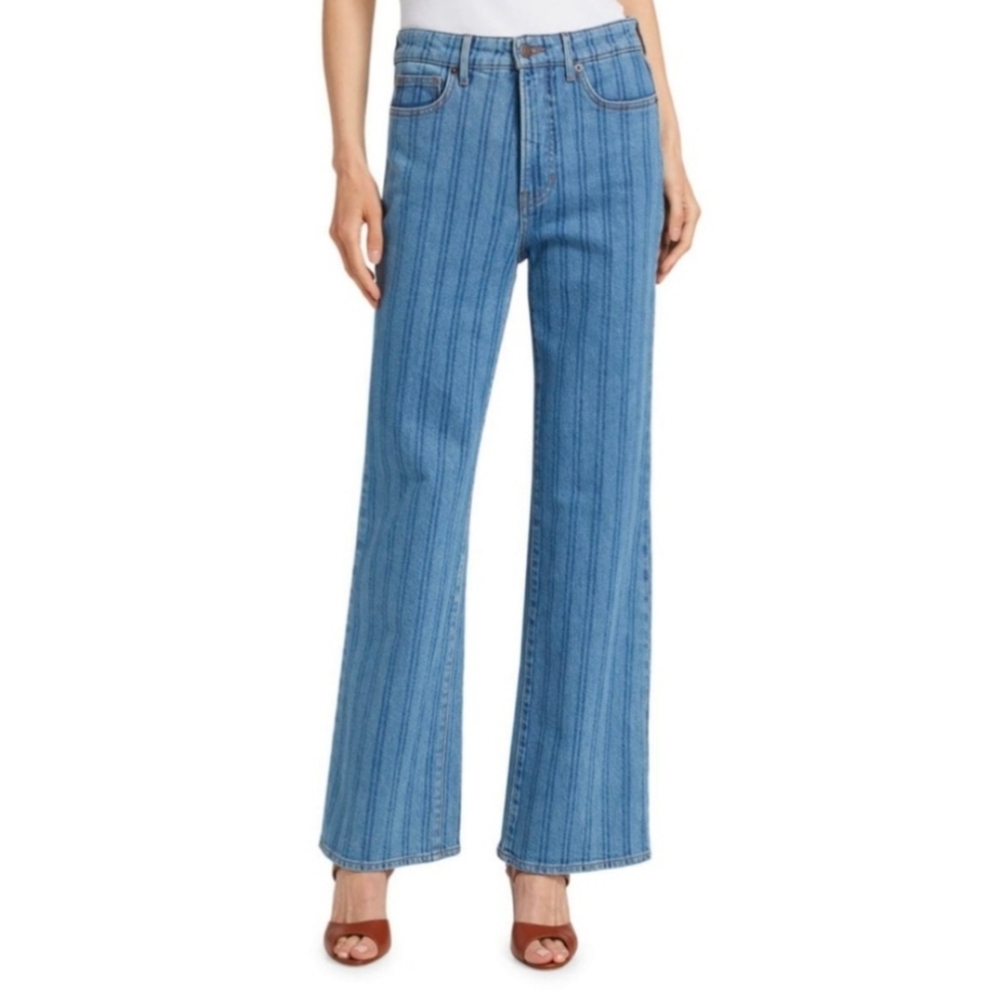 Veronica Beard Crosbie Wide Leg Striped Loafer High Rise Jean, Size 32